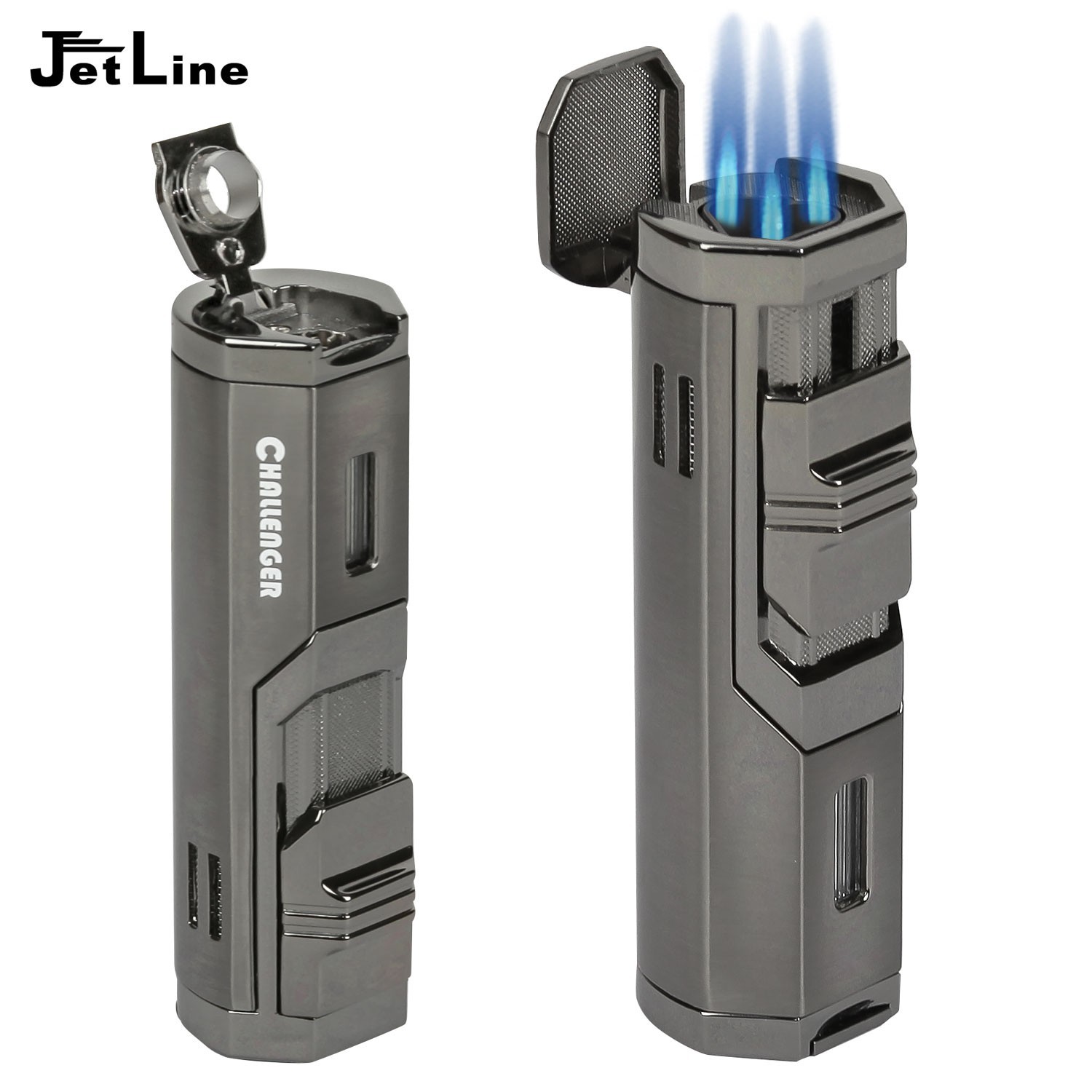 JetLine Challenger Triple Flame Lighter W/Punch- Gunmetal