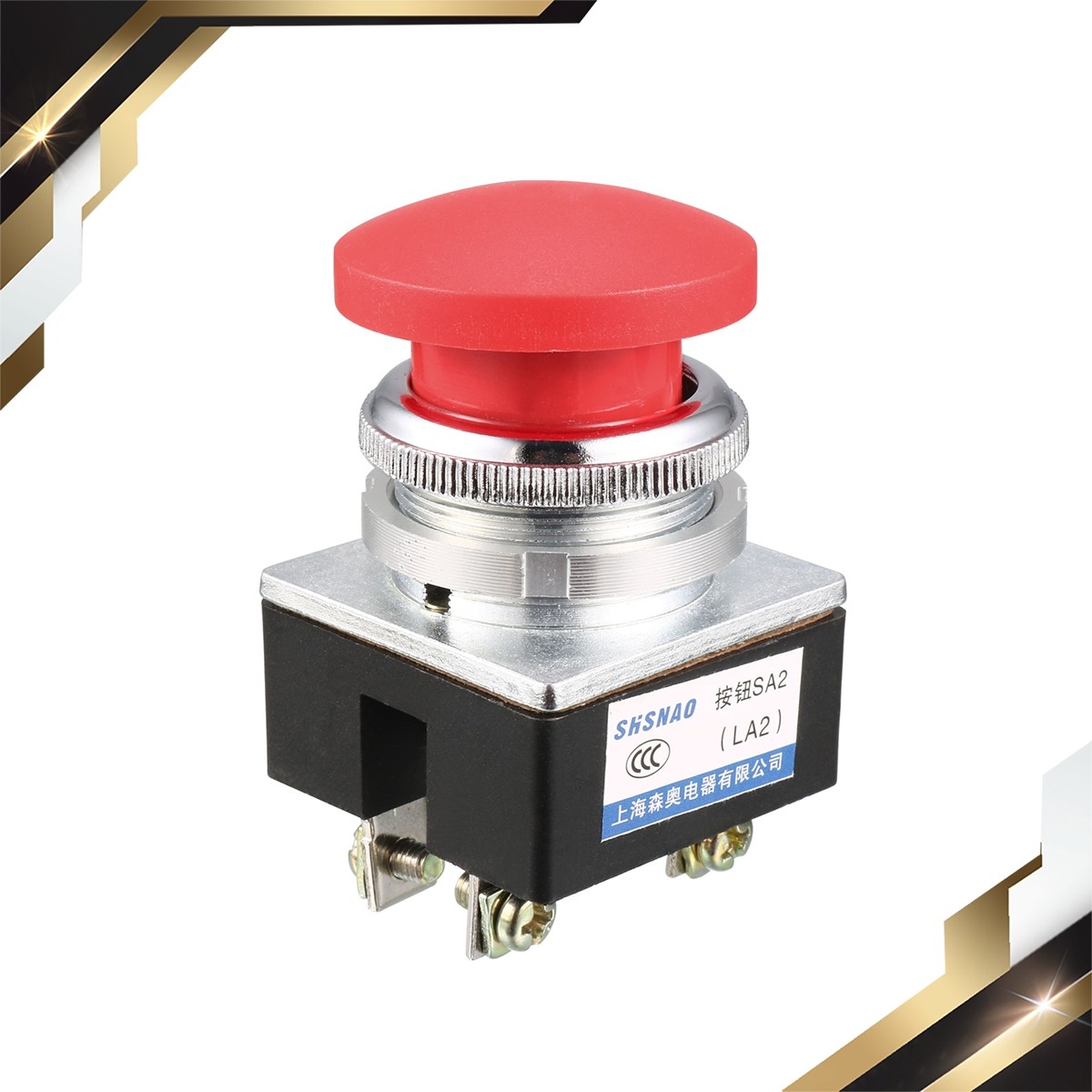 Push Bottom Switch Red Momentary AC 380V 5A Mushroom Head 30mm