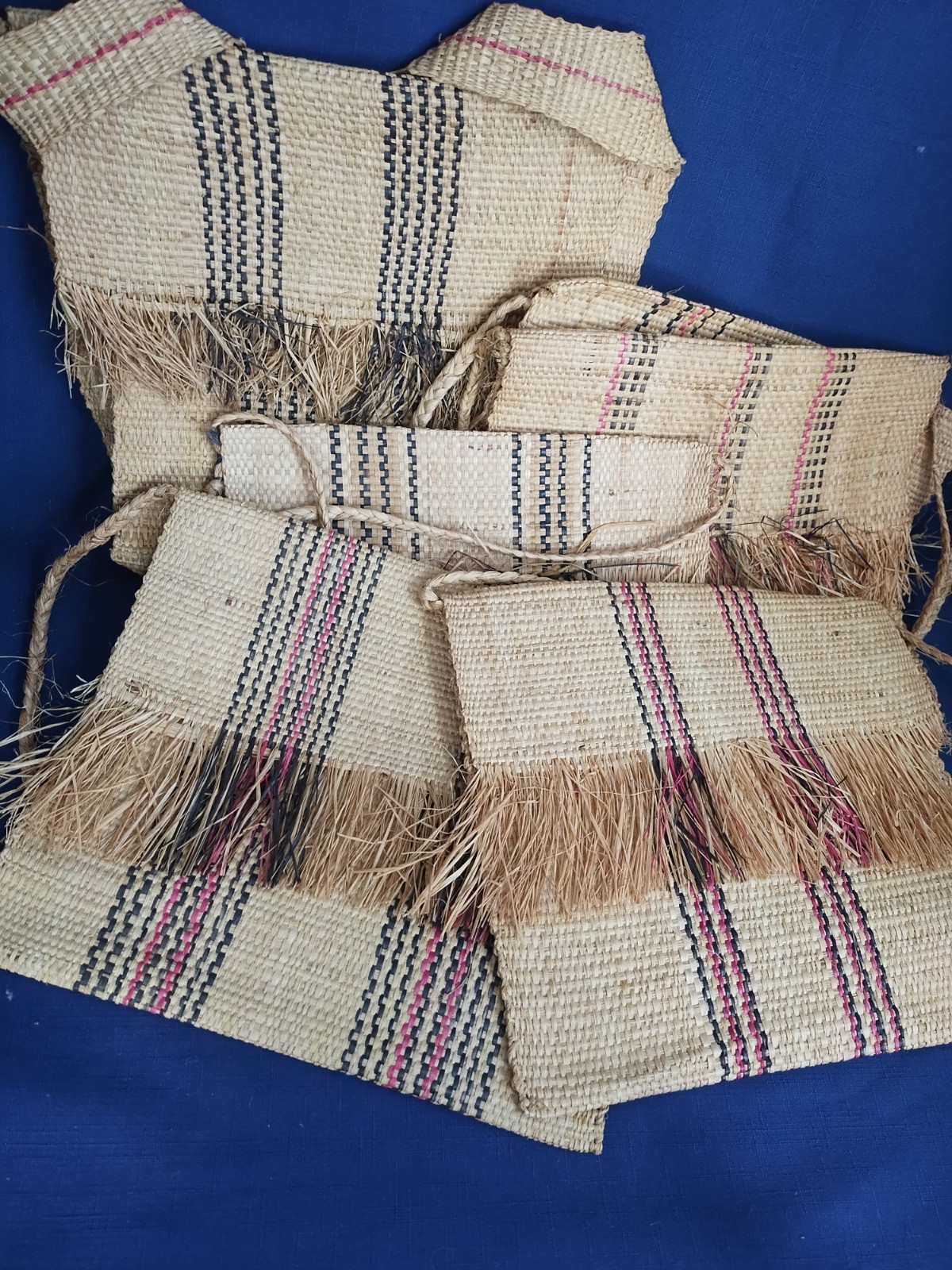 Set of 6 Vintage Hand Made West African Sierra Leone Woven Book Bag Tote