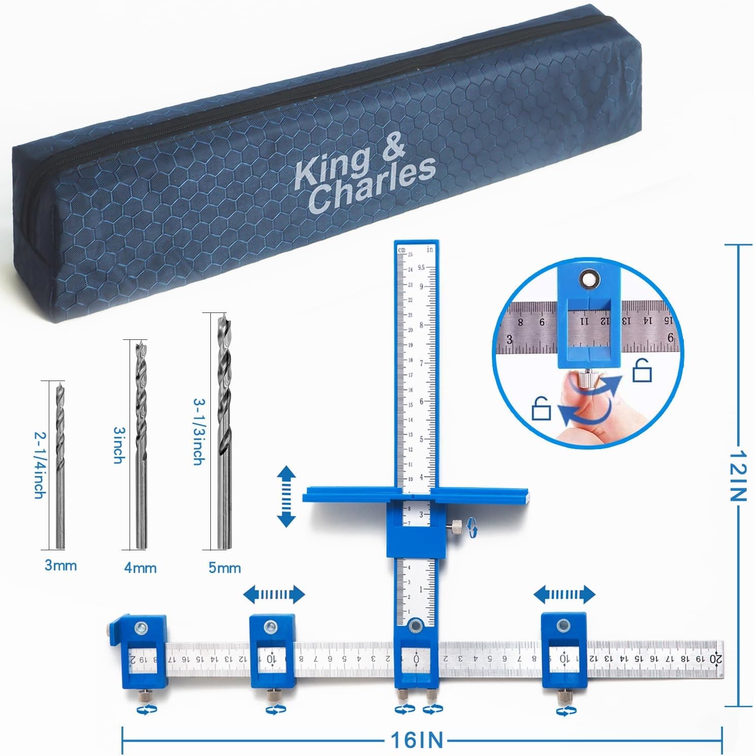 Cabinet Hardware Jig Handle Template Kit w/ Drill Bits for Drawer Door Knobs