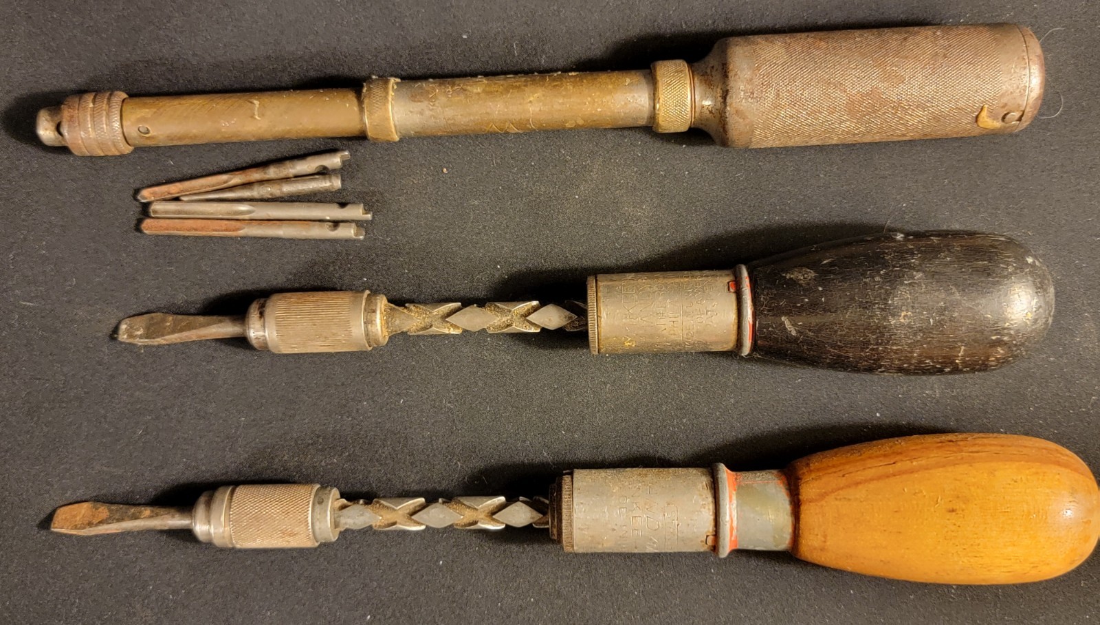 Lot Vtg North Bros & Stanley Yankee No. 33H Ratchet Screwdrivers Wood Handle & +