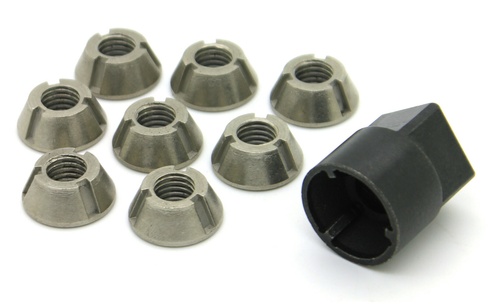 M10-1.5 T-Groove Tamper Proof Security Nuts x 8 & Tool Socket Stainless Tri 10mm