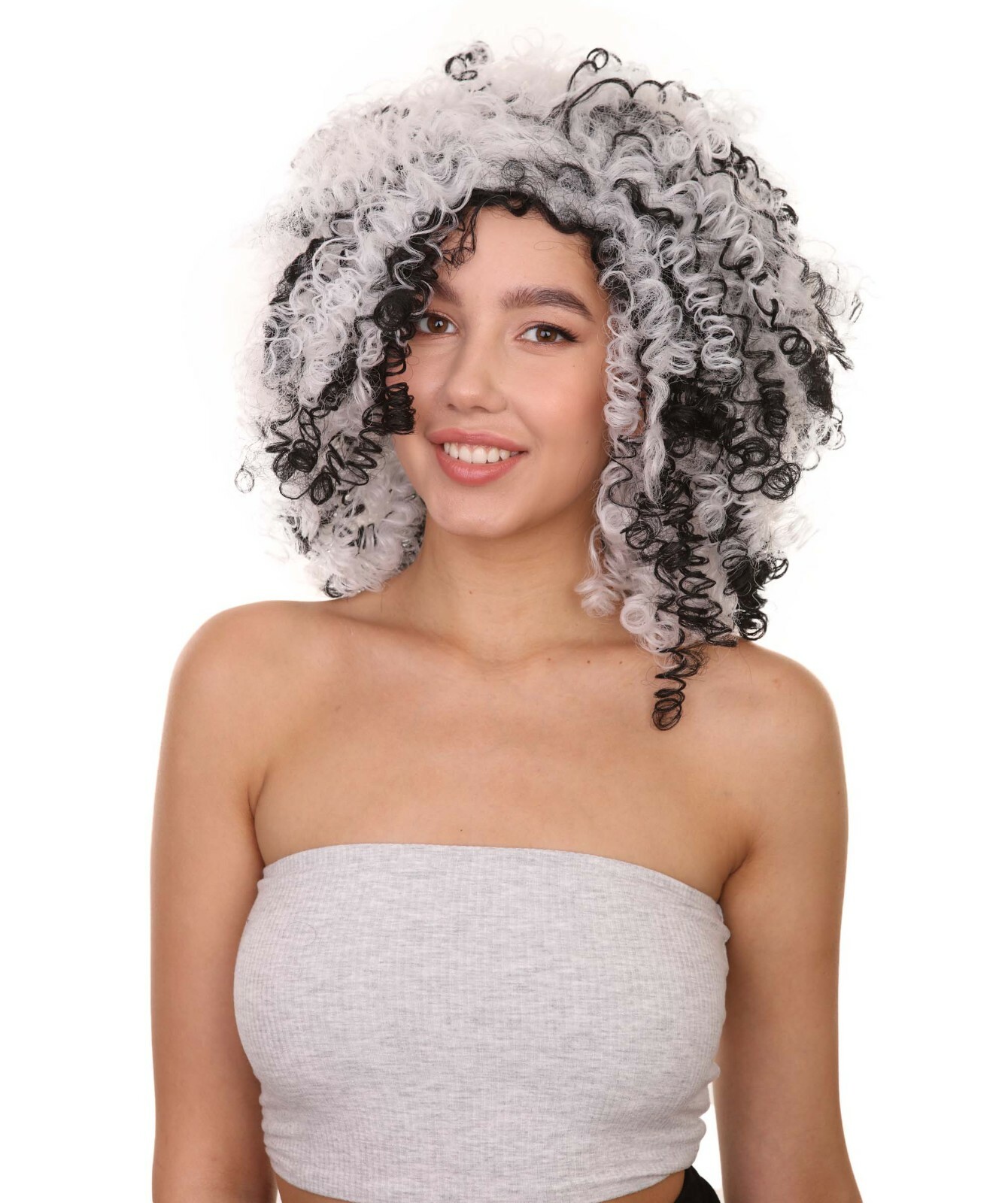 Witch Two-tone Afro Womens Wig, Curly Horror Black And White Jumbo Wig,