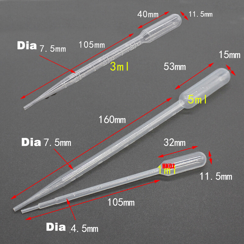 1ml/3ml/5ml Clear Plastic Pasteur Pipettes Dropper Liquid Transfer Lab Eye Straw