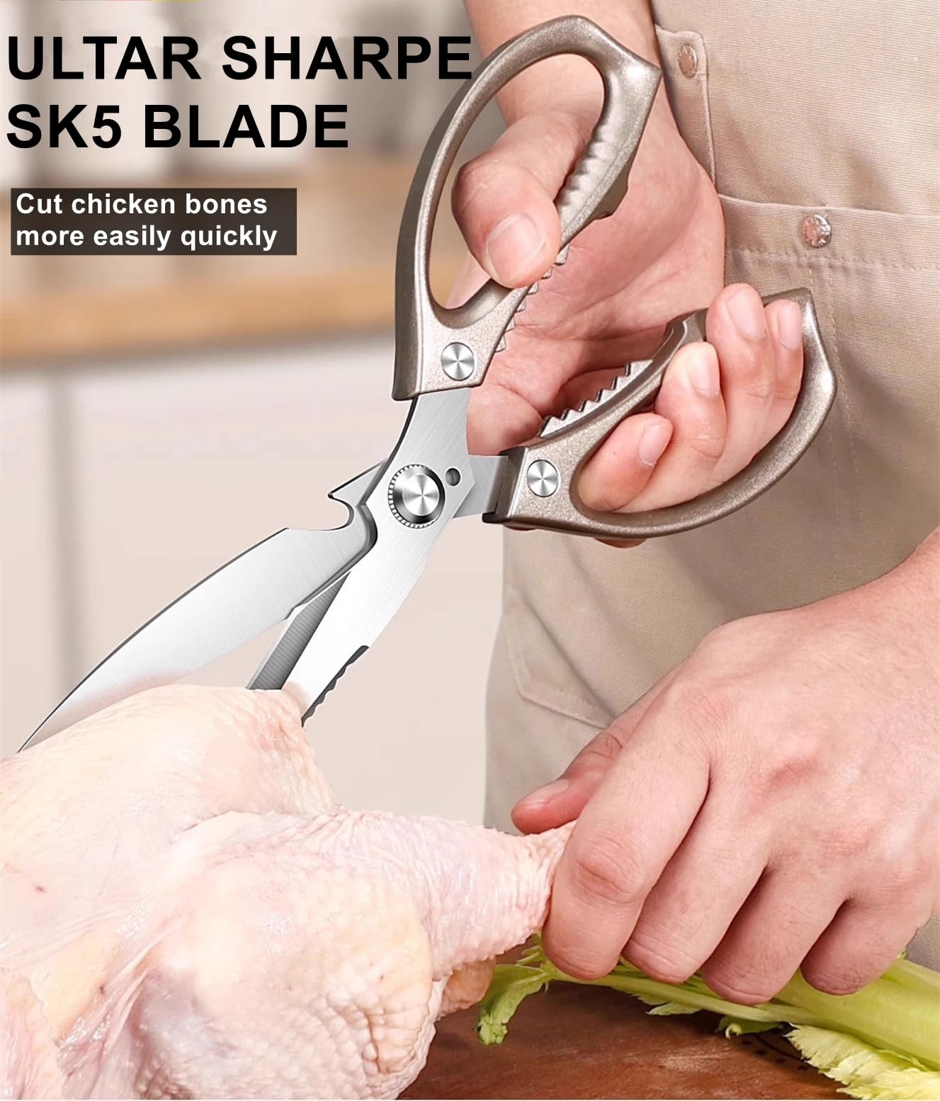 Kitchen Scissors, All Purpose，Ultra Sharp Japanese Meat Scissors，Heavy Duty C...