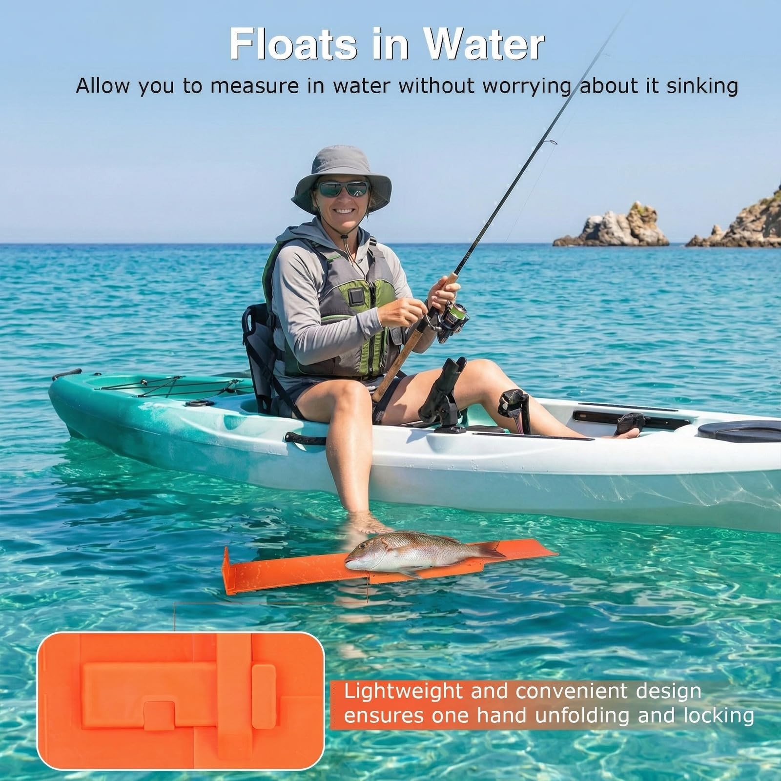 Fish Measuring Board Foldable, Floatable Compact Folding Fish Ruler for Boat,...