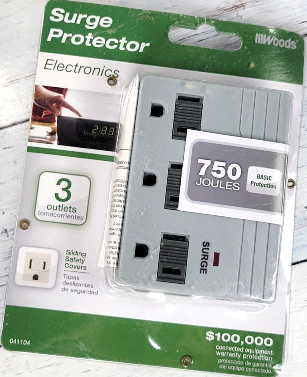 Woods 041104 Surge Protector 750 Joules 3-Outlet