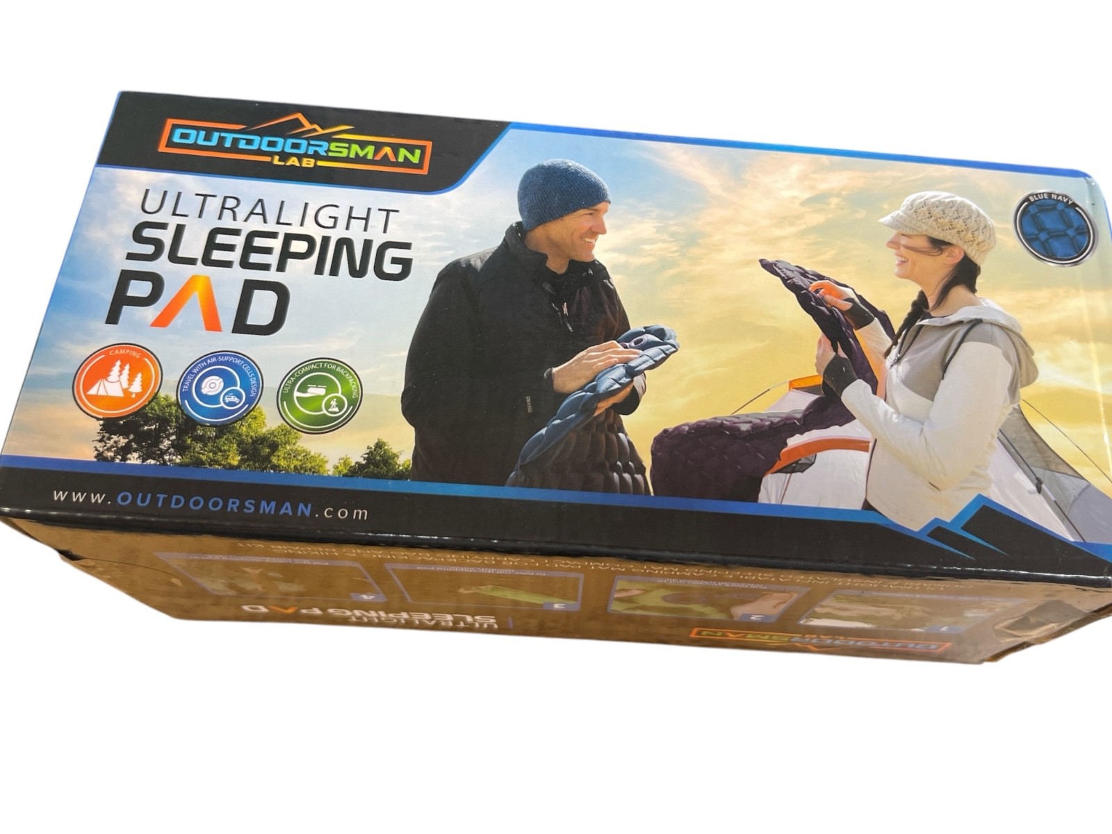 Outdoorsman Lab Ultralight Inflatable Sleeping Pad Mat for Camping Navy Blue
