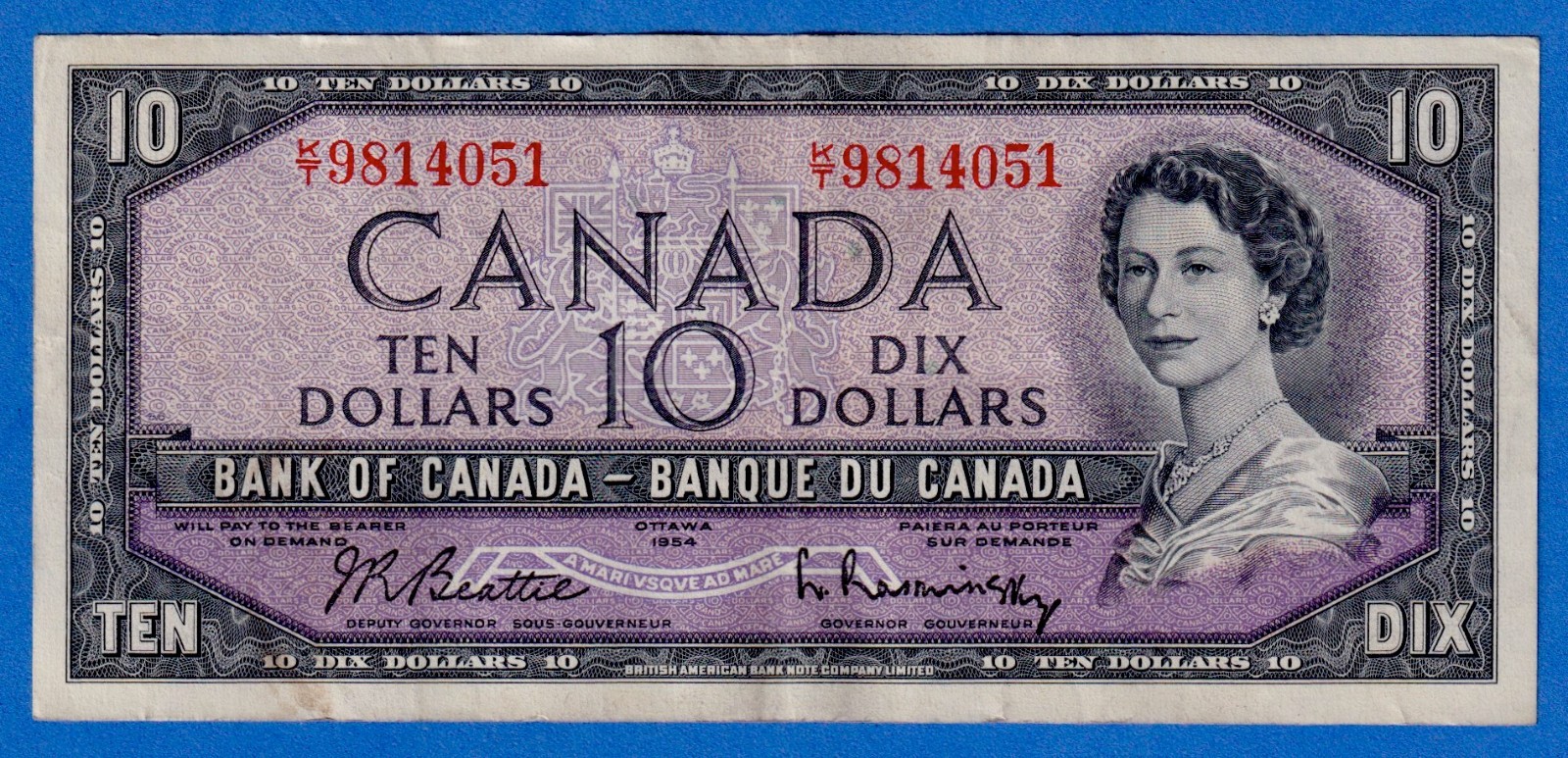 Canada $10 1954 BC-40b / P-79b - QE II  Circulated Note  K/T 9814051
