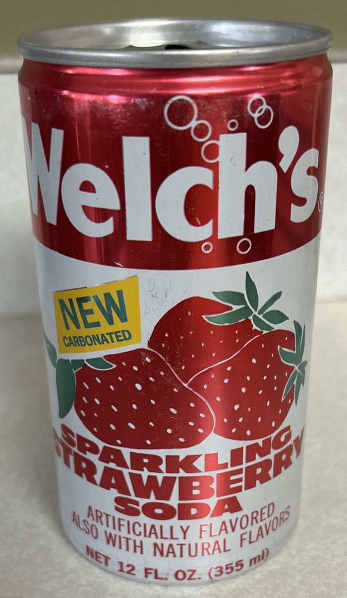 Vintage WELCH’S SPARKLING STRAWBERRY SODA 12oz. Empty Aluminum Pull Tab Can