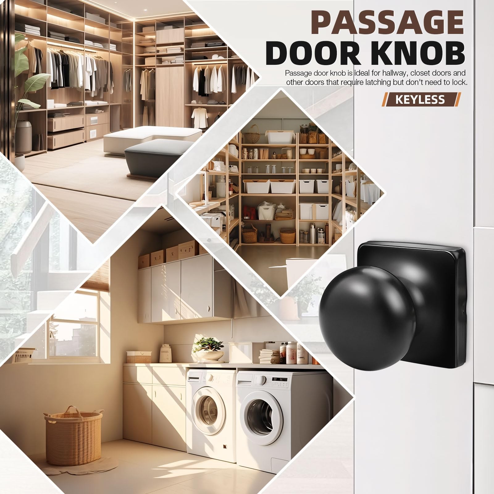 GOBEKOR 5 Pack Passage Door Knobs for Closet Door Knobs Interior Matte Black Squ