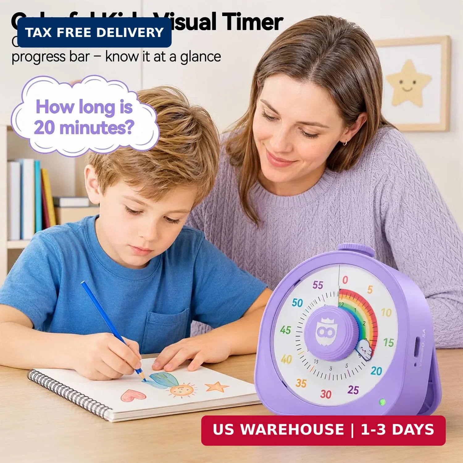 Visual Timer for Kids and Adults 60 Min/12 Hour Rechargeable Countdown Timer wit