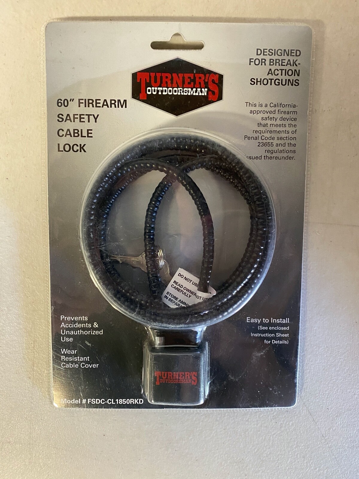 TURNERS OUTDOORSMAN SHOTGUN KEYED LOCK W 60" CABLE FSDC CL1850RKD Free Shipping