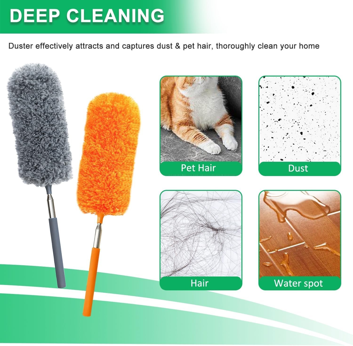 4 Pack Small Microfiber Feather Duster, with 13" to 30" Extendable Pole, Microfi