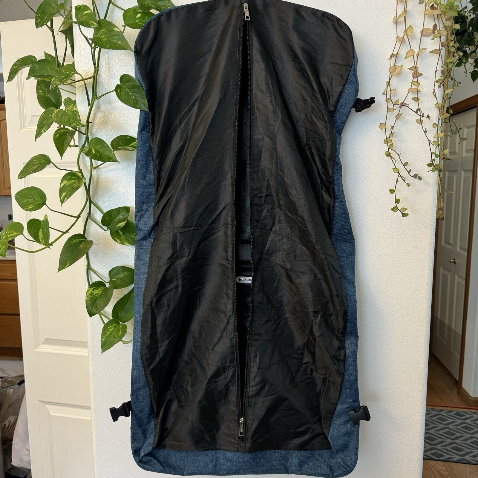 Prestige Foldable Garment Blue Bag with Multiple Zipper Pockets.