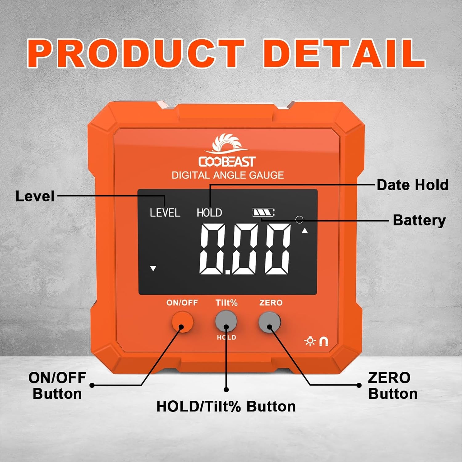 Digital Angle Finder, Digital Level Angle Gauge with Backlight & Magnetic Base C