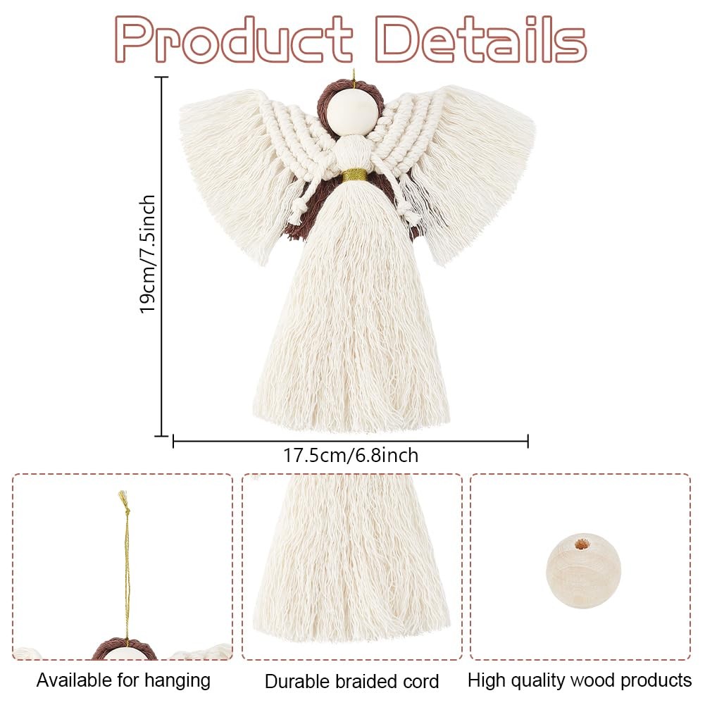 FREEBLOSS 3 Set DIY Macrame Angel Kit for Beginners With Small, White