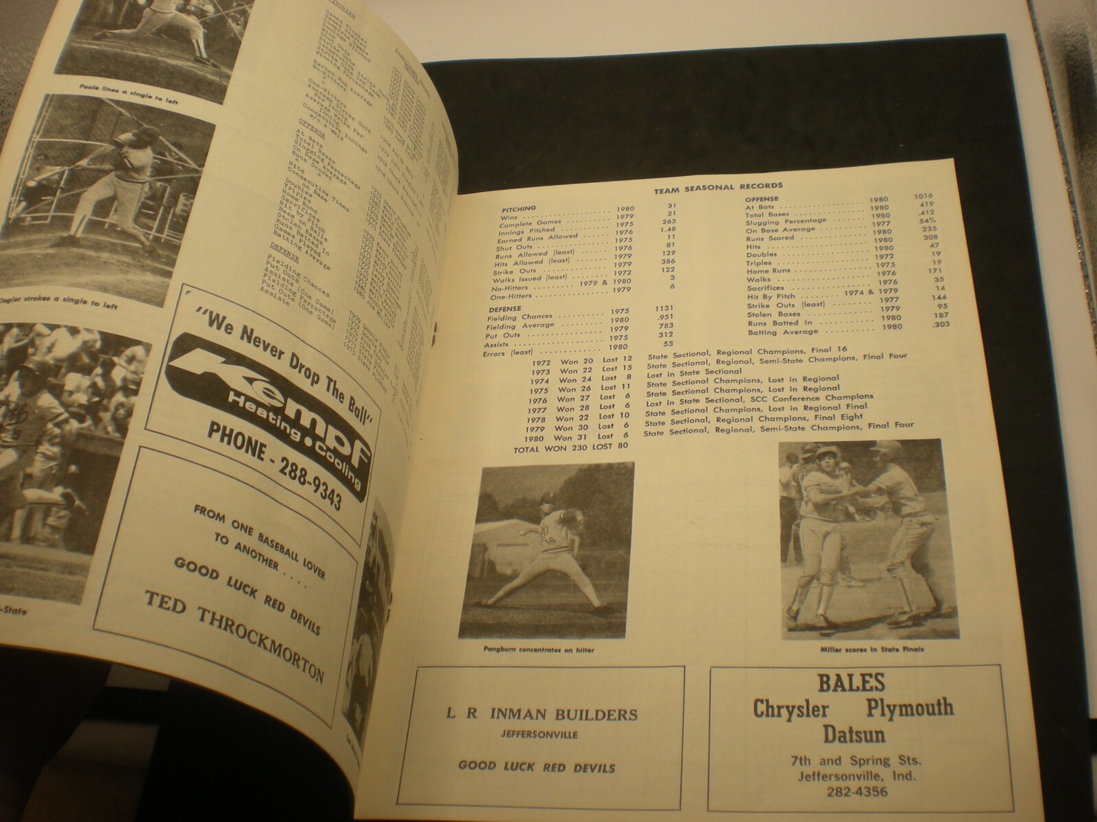 Jeffersonville Indiana High School Baseball Program 1981