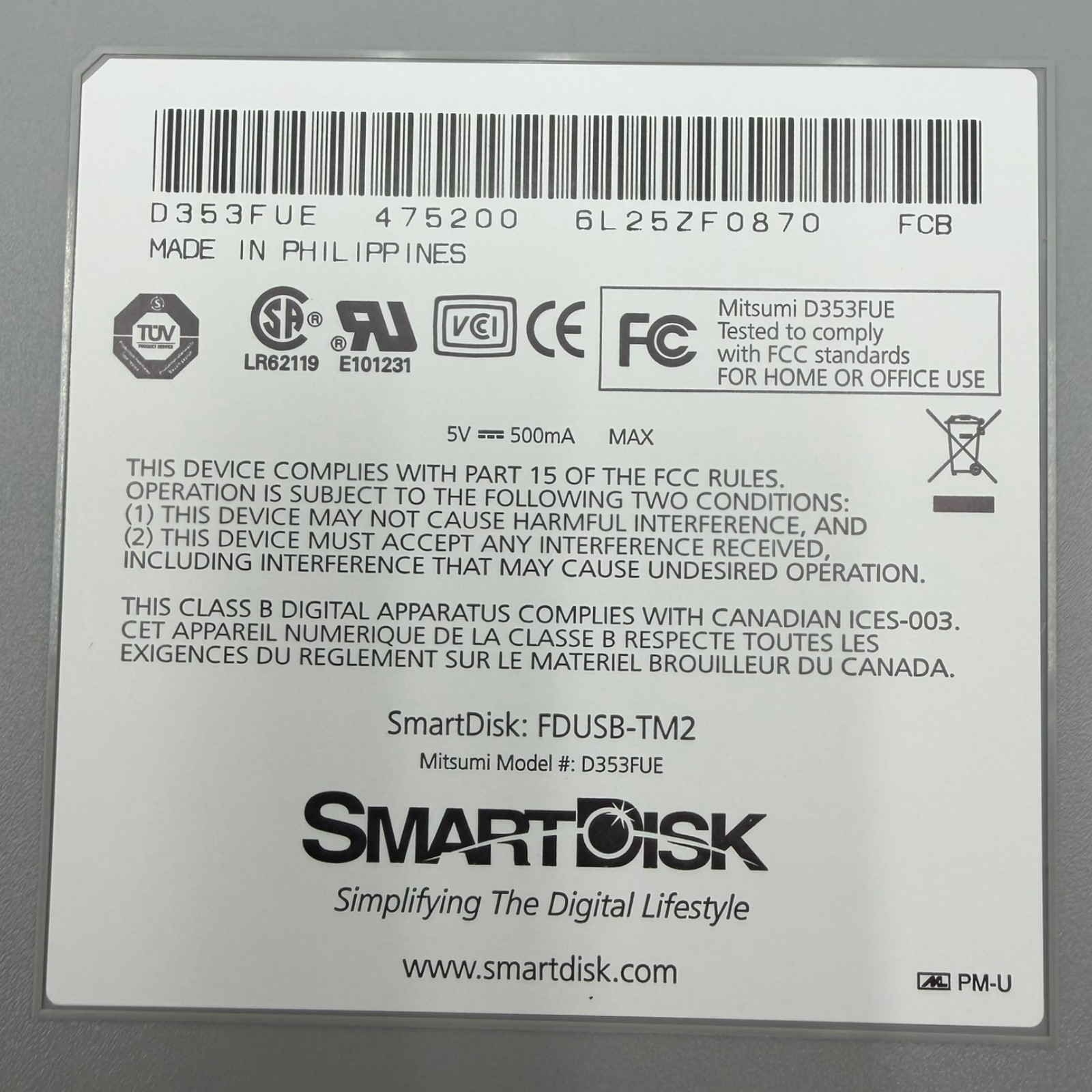 SmartDisk USB 2X External 3.5" Floppy Drive Titanium Edition NOB FDUSB-TM2 USB