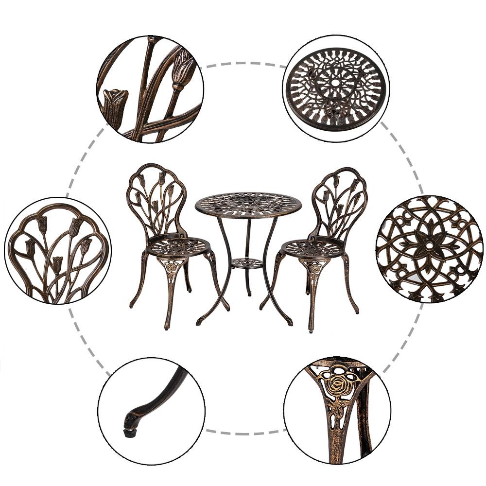 3 PCS Bistro Set Antique Outdoor Patio Furniture Leaf Design Cast Aluminum Home