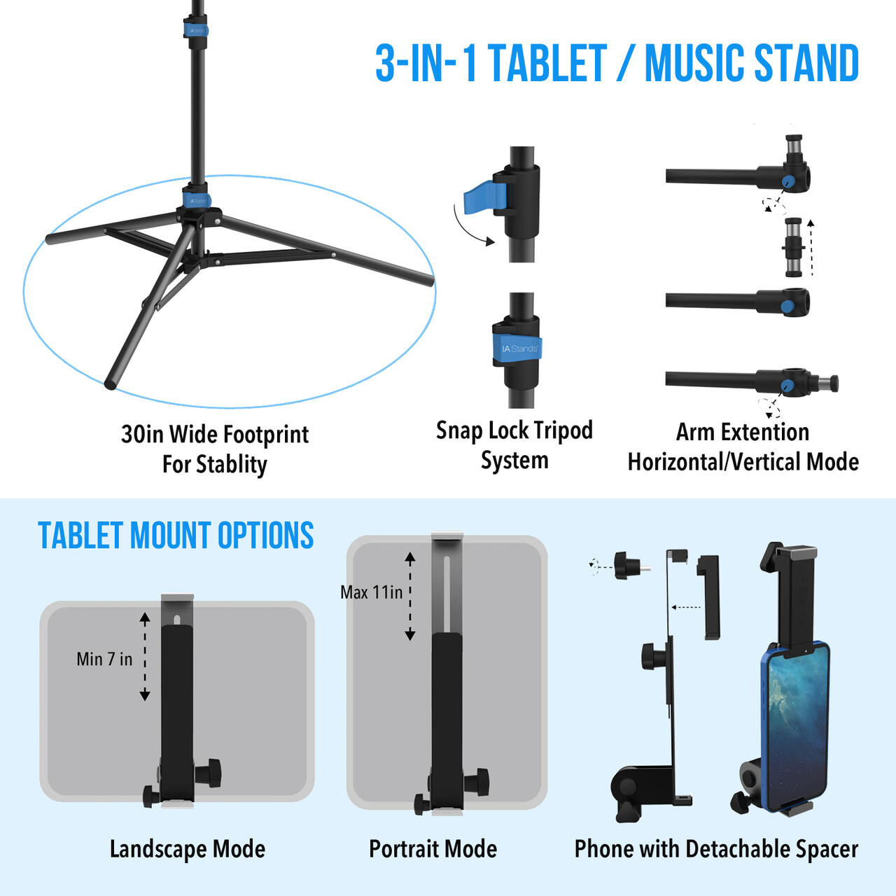 IA Stands ECT3 Sheet Music Tablet Tripod Stand