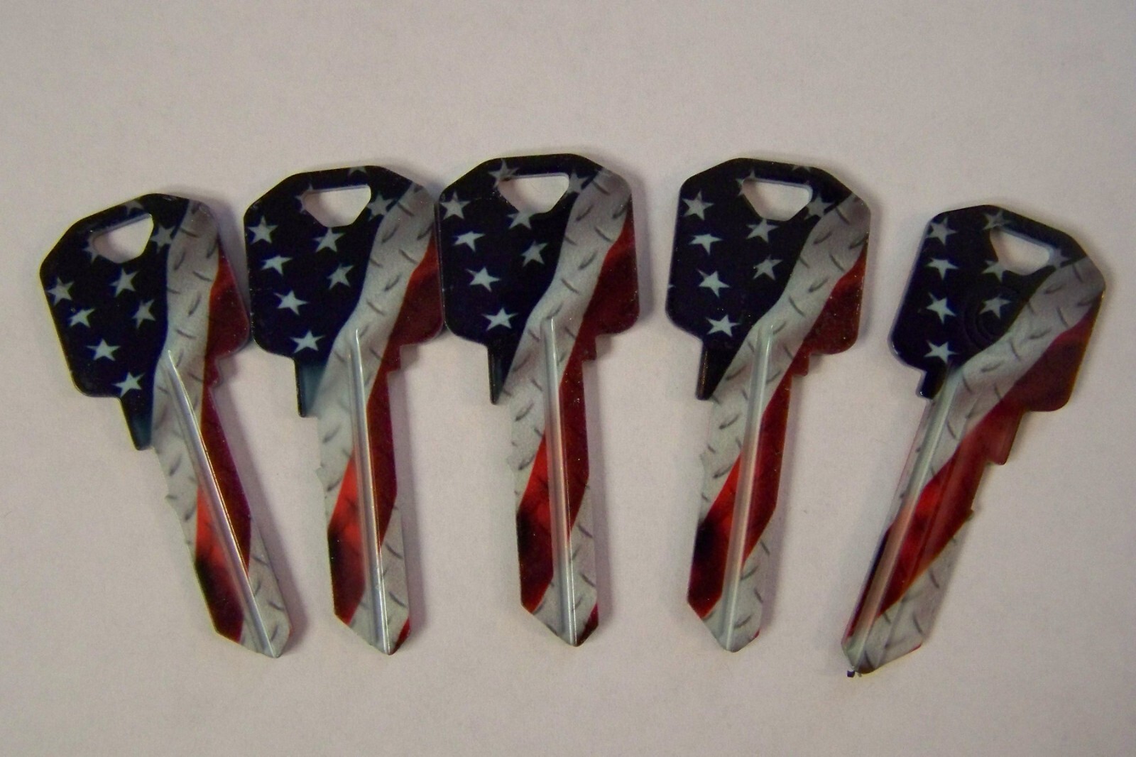 USA Flag Diamond plate 5 pk Kwikset  KW1/KW10 house key blank.