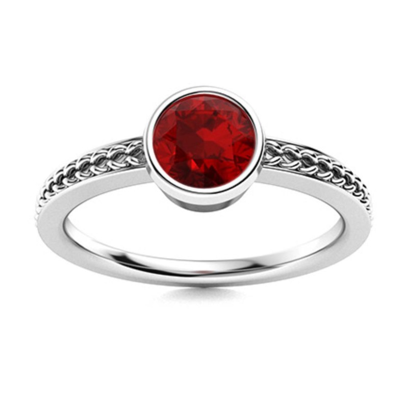 6mm Round Shape Garnet Ring 925 Sterling Silver Bezel Braided Engagement Gift