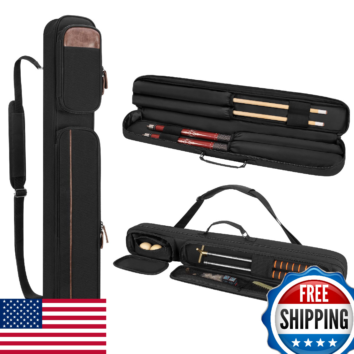Rexmica 2x2 Pool Cue Case - Holds 2 Butts & 2 Shafts - Billiard Stick Carrier