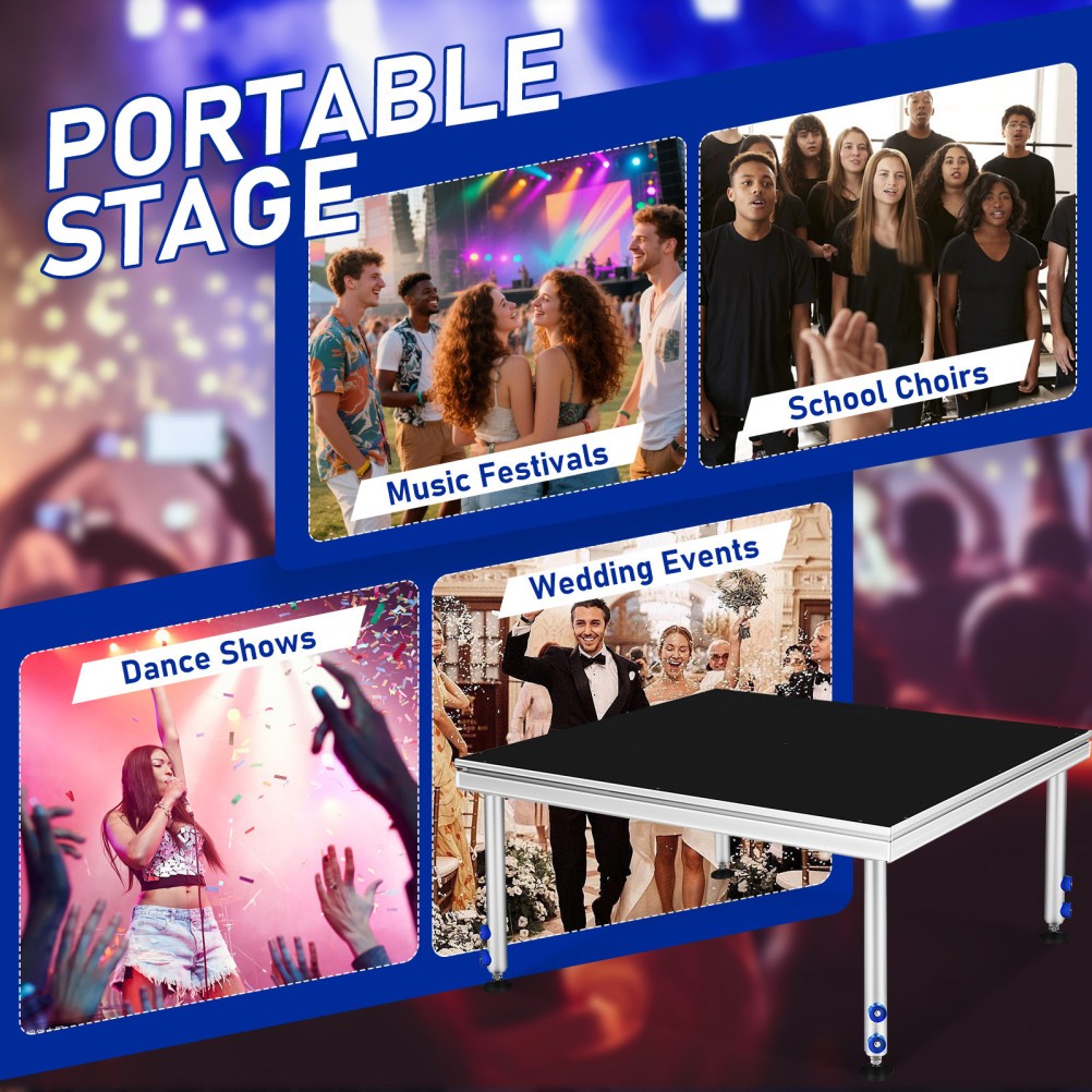 Portable Stage 4x4 ft Height Adjust Stage Riser 24"-40" Modular Stage Platform