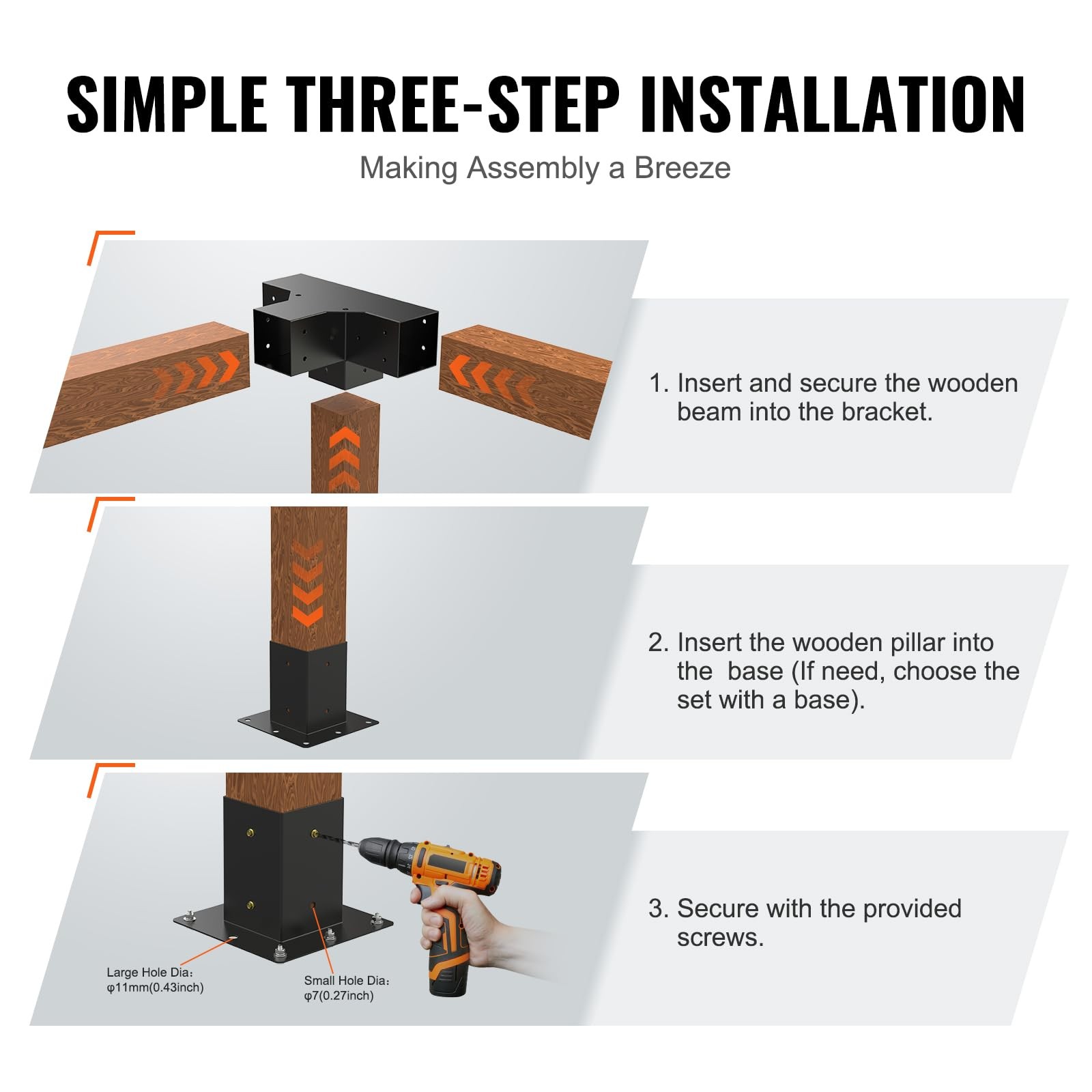 4Way Pergola Bracket, 4"x4" 2Pack Heavy Duty Corner Brackets for Wood Beams, ...