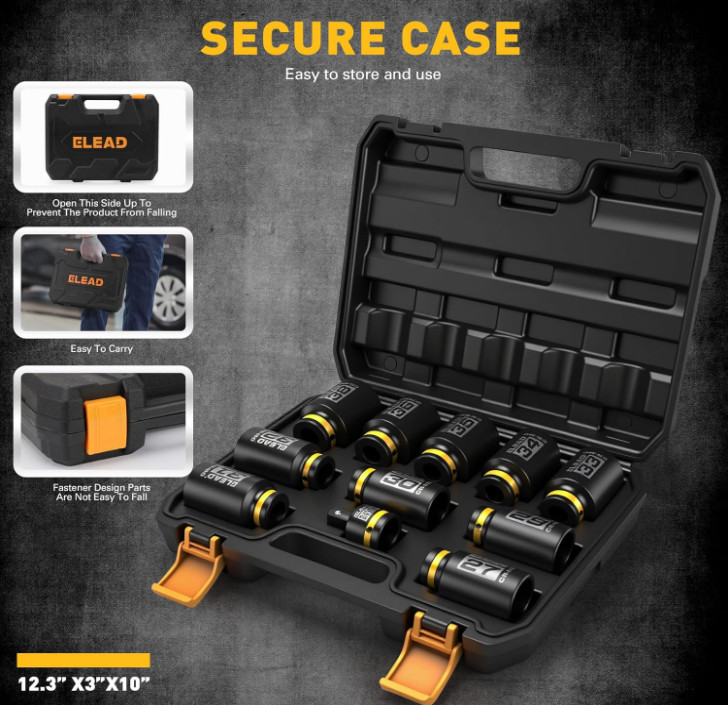 1/2" Drive Deep Impact Socket Set 11Pc Metric 27–38mm Axle Nut Sockets