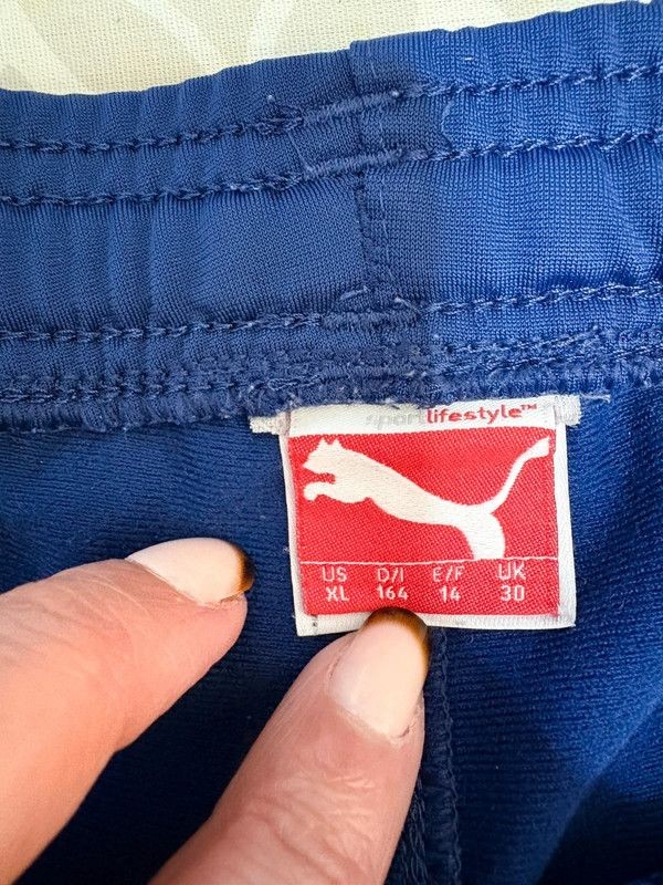 Puma Blue Track Pants UK 30 Training Joggers Graphic Back