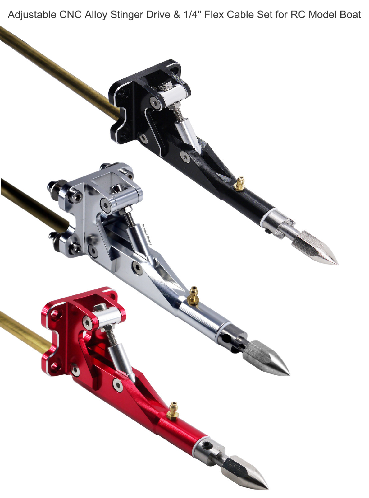Alloy CNC Adjustable Stinger Drive 1/4" Flex Shaft Cable for Large RC Model Boat
