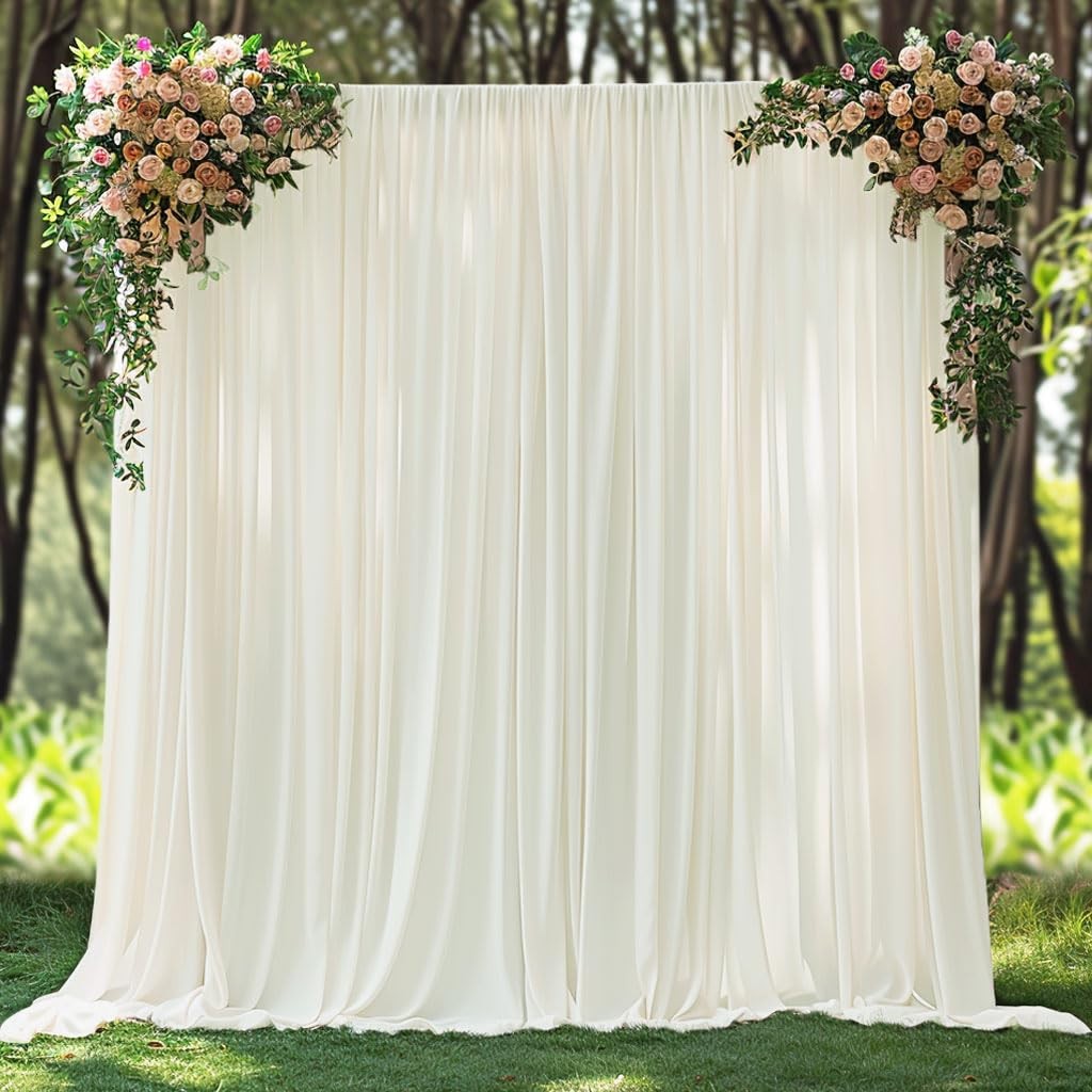 Esgotbme 10X10Ft Wrinkle Ivory Backdrop Curtain For Parties Soft Fabric Drapes