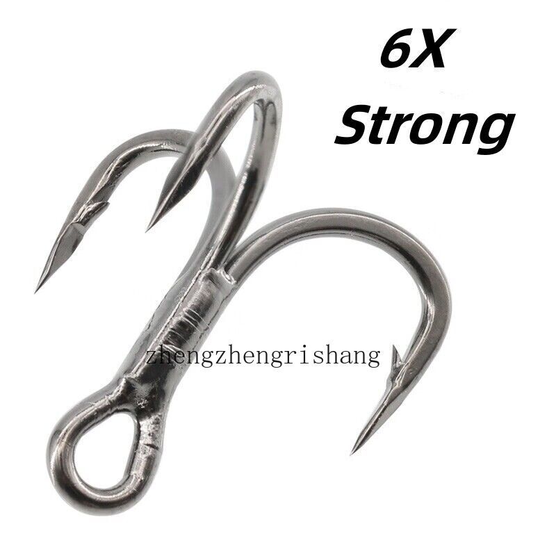 6X Strong Fishing Treble Hook Carbon Steel Classic Round Bend Triple Fish Hooks