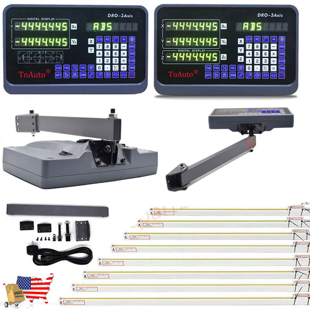 TOAUTO 2/3 Axis DRO Digital Readout 5um Linear Glass Scale Read Head Mill Lathe