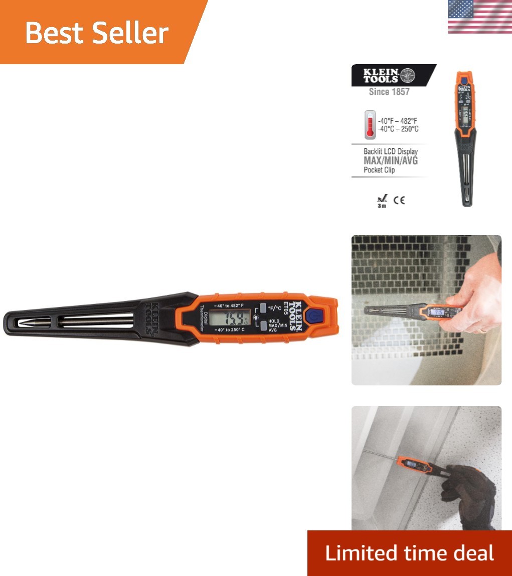 Digital Pocket Thermometer - Instant Read HVAC Tool with Backlit Display