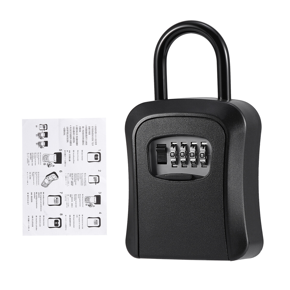 4-Digit Combination Key Safe Lock Box Portable Wall-Mounted Security Storage Box