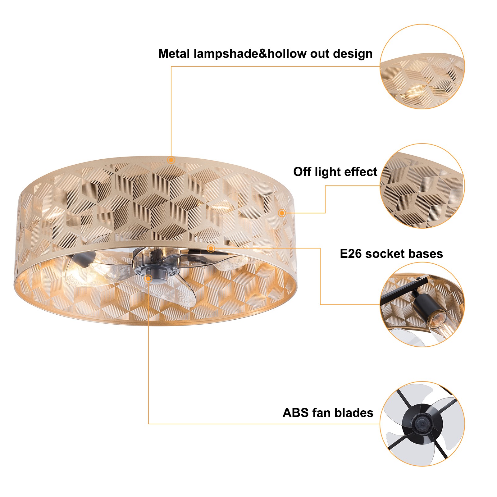 Modern Round Low Profile Ceiling Fan Light with Remote Control ?C 18" Indoor