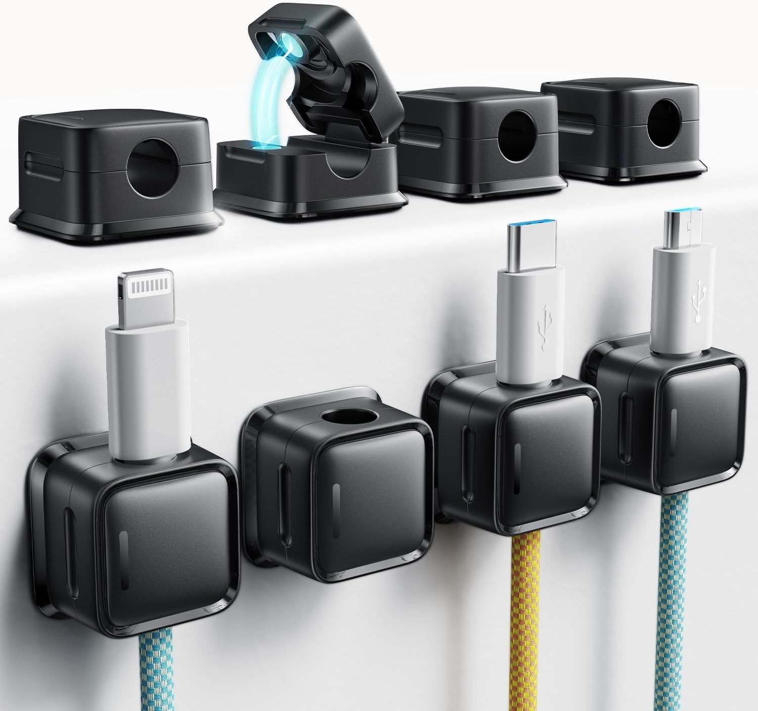 Cord Organizer Holder, 8 Pack Magnetic Desk Cable Clips Management, Black