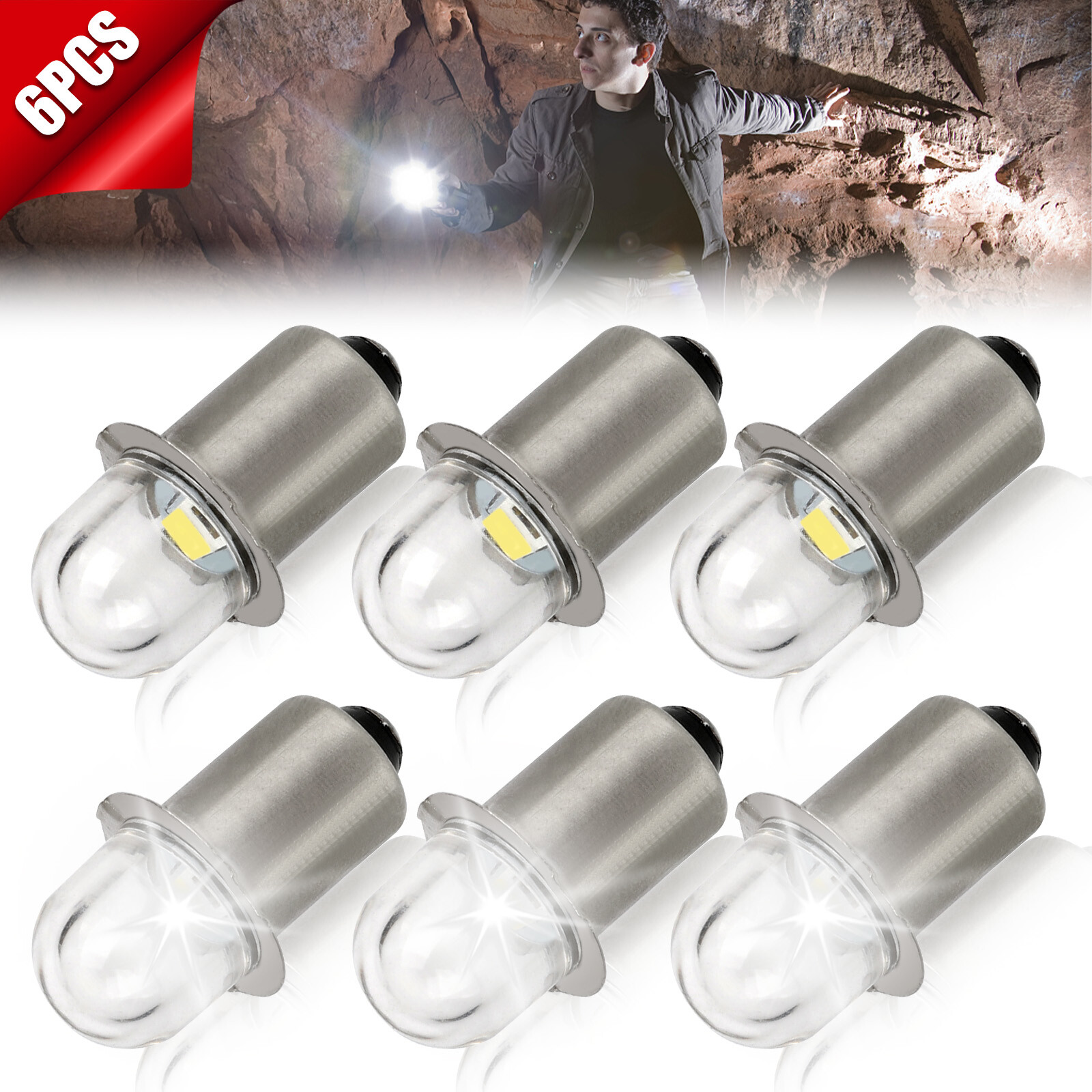 6PCS P13.5S Bright LED Flashlight Torch Light Bulb Mini Upgrade Replacement Lamp