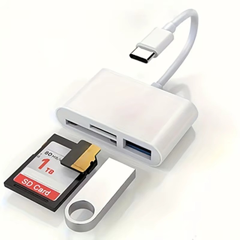 USB C to SD Card Reader, 3-in-1 Hub Converter, Micro SD TF Memory Type-C Adapte