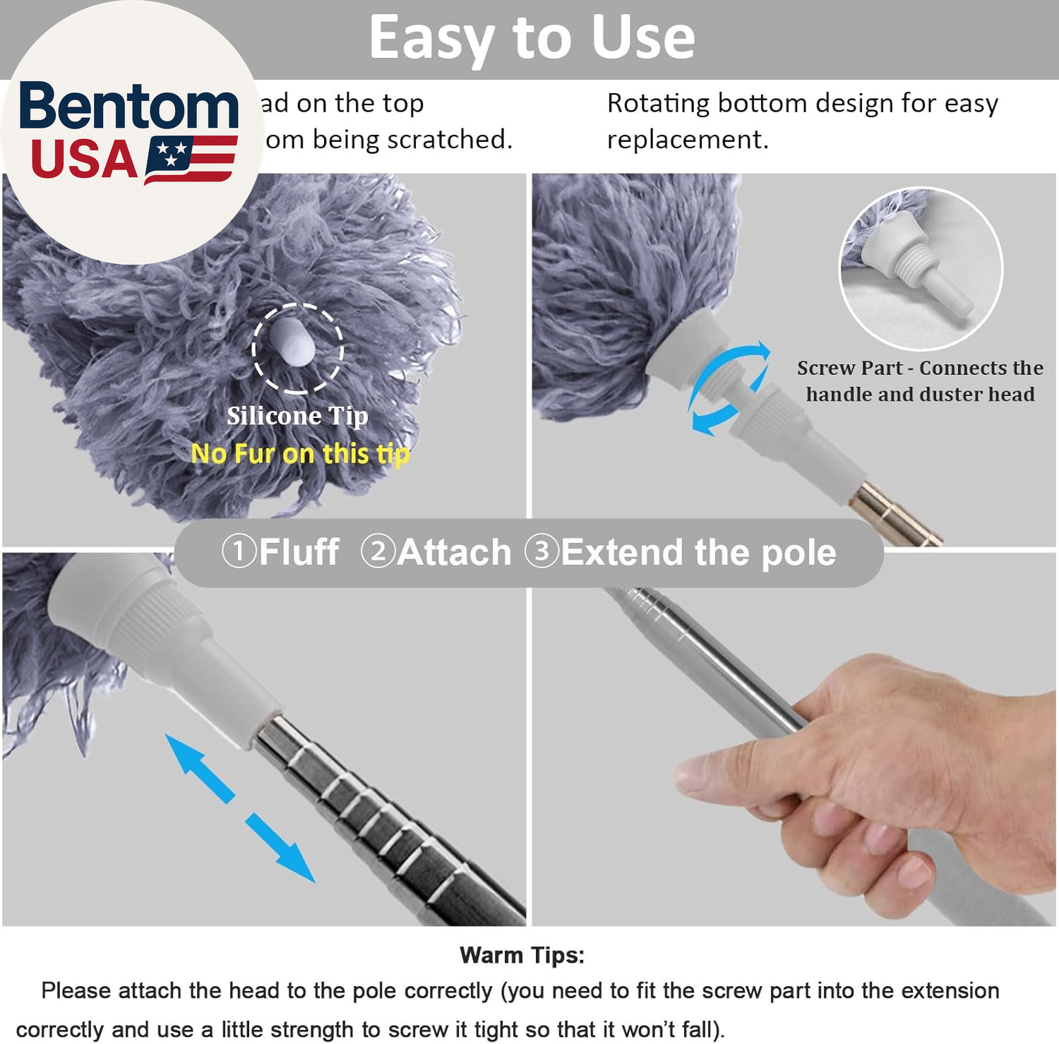 Microfiber Feather Duster Extendable Duster with 100 Inches Extra Long Pole, Ben