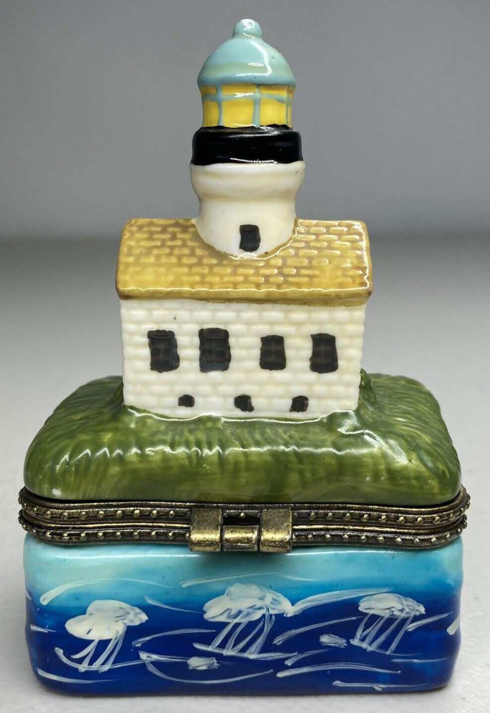 Porcelain Lighthouse Hinged Trinket Box