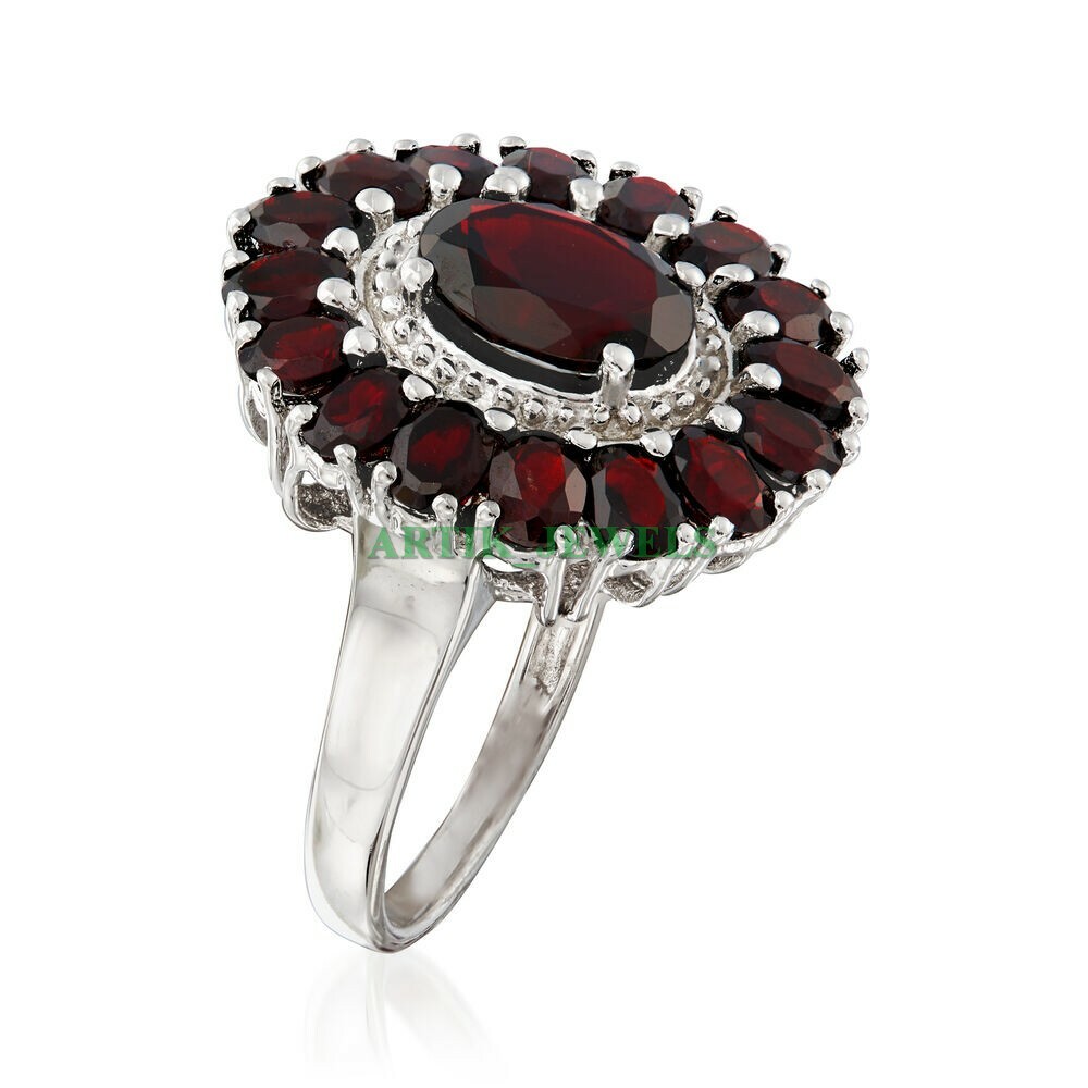 Natural Garnet Gemstone with 925 Sterling Silver Ring for Women's #4182
