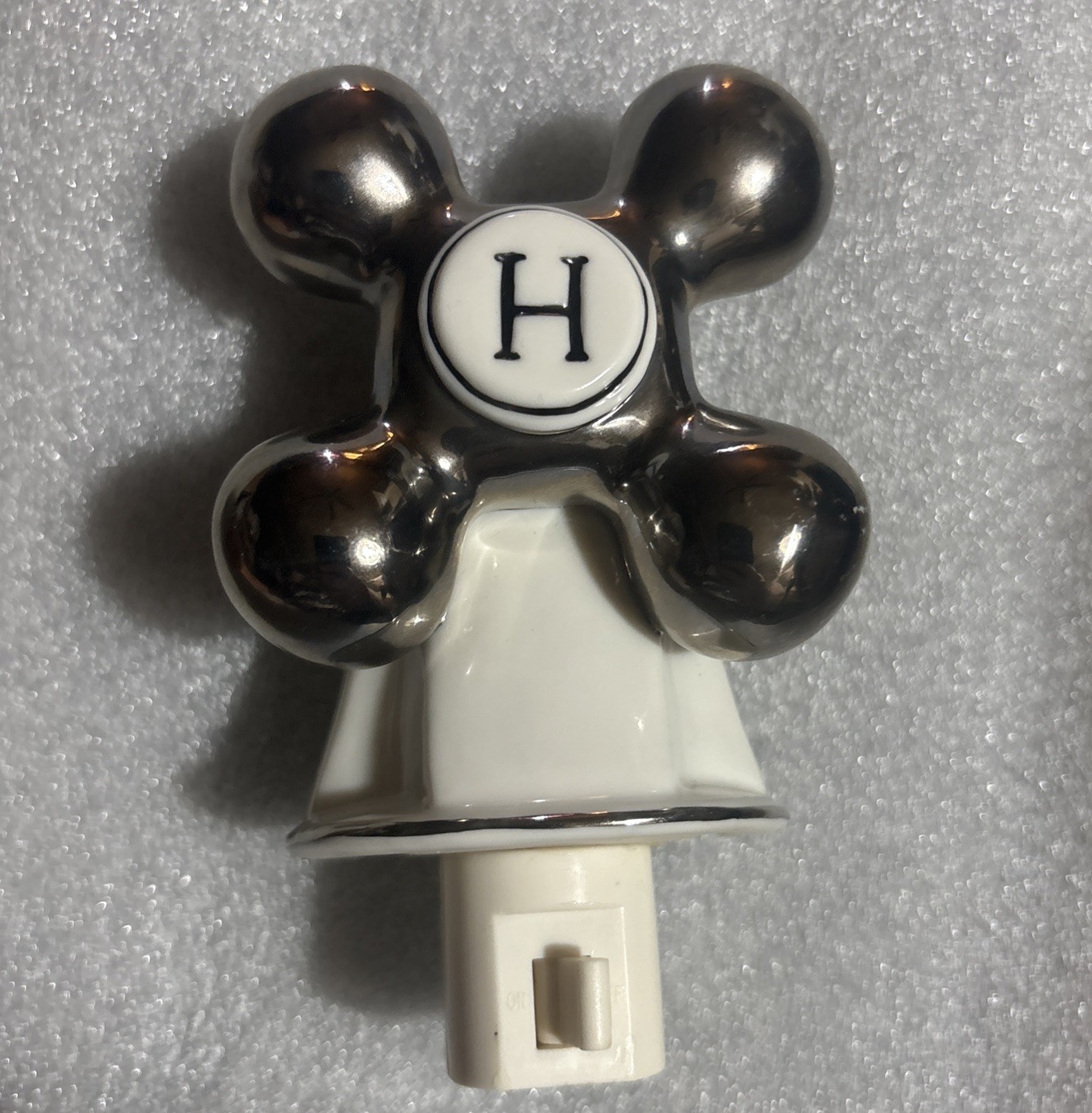 (Rare) Porcelain Night Light “H” Hot Cross Handle Polished Chrome Antique Style.