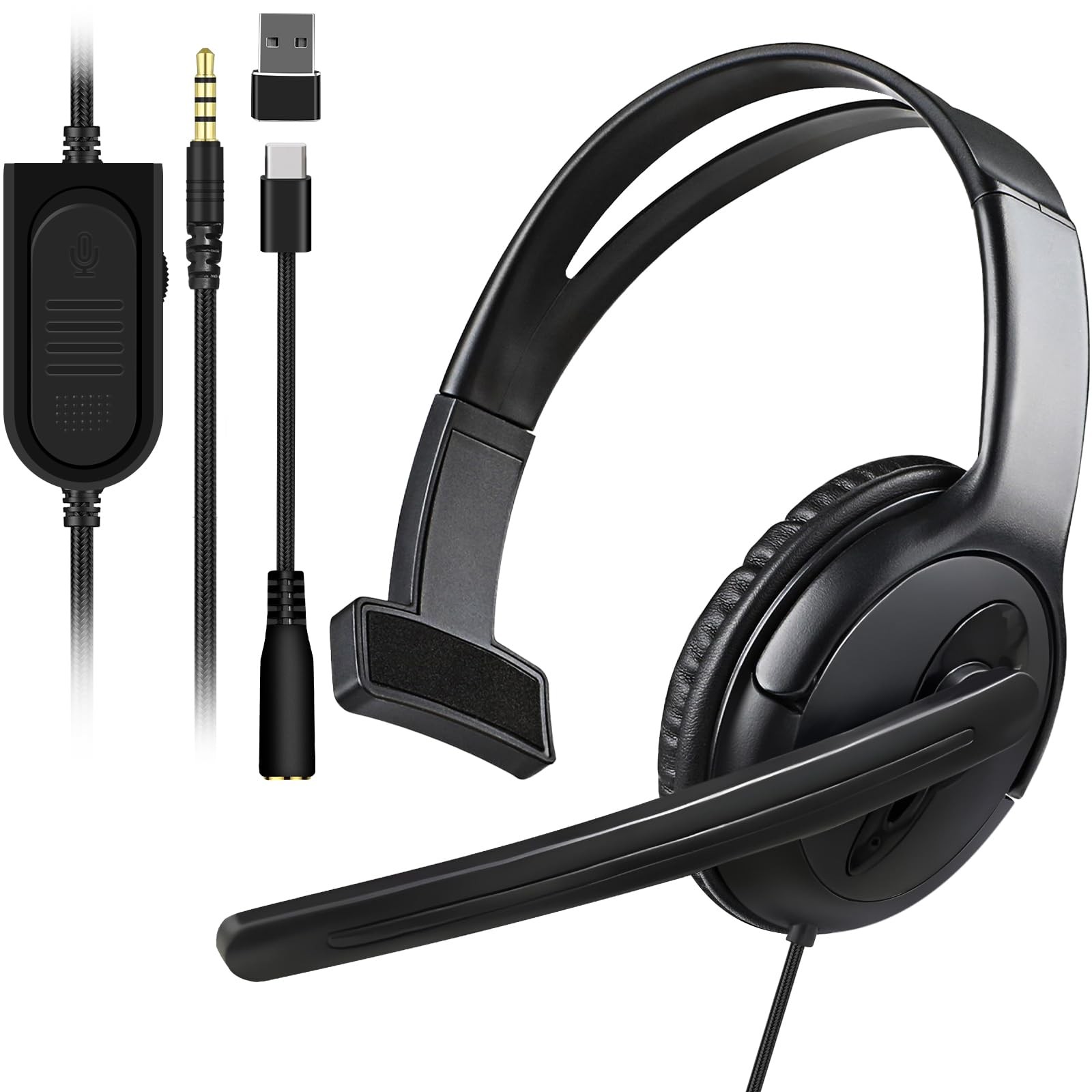 Wired Ear Headset with Mic, Single Ear Headset for PS5/PS4/Xbox/Switch/PC/iPa...
