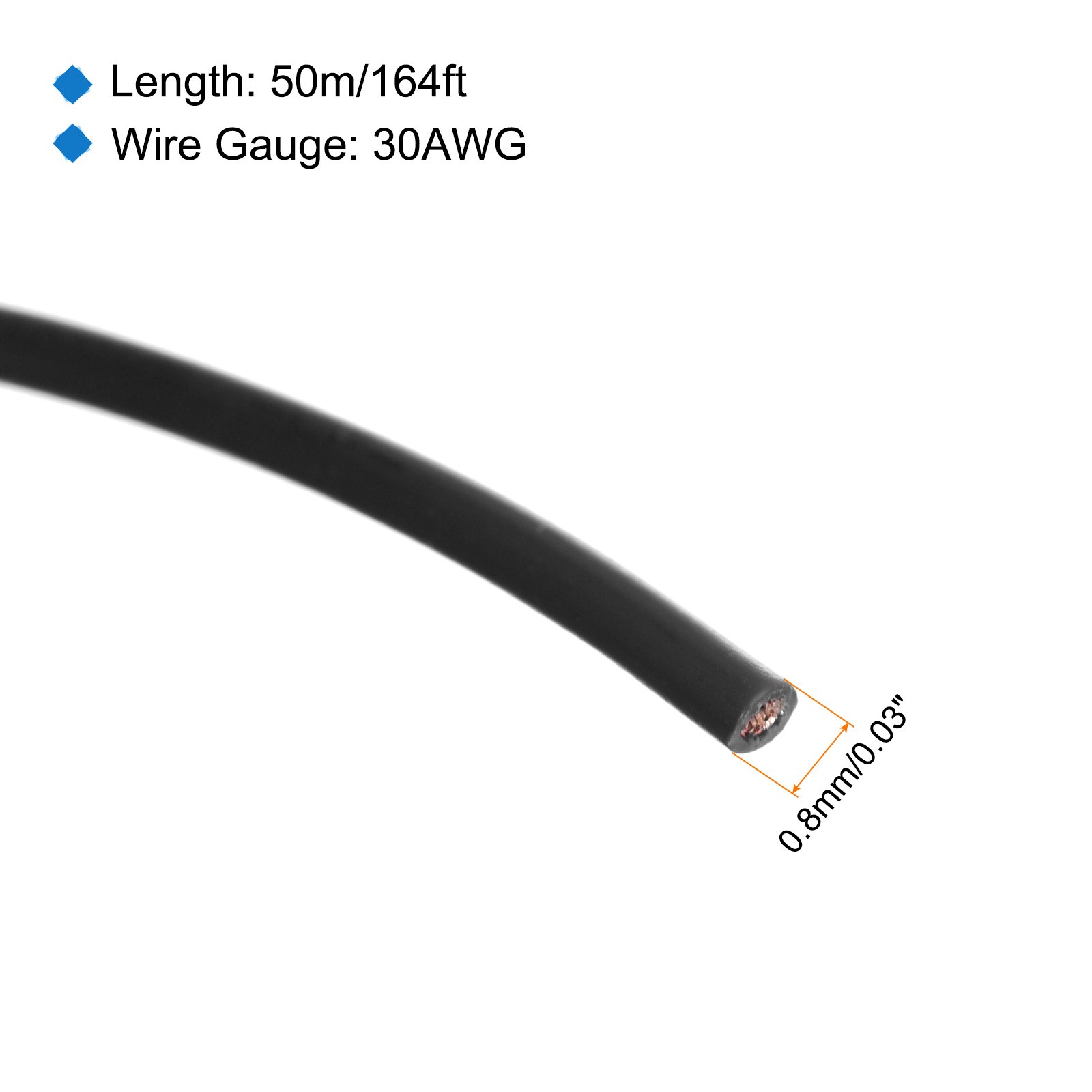 30AWG Stranded Wire Hookup 50M/164ft Black, Electrical Wire UL1007 Spool