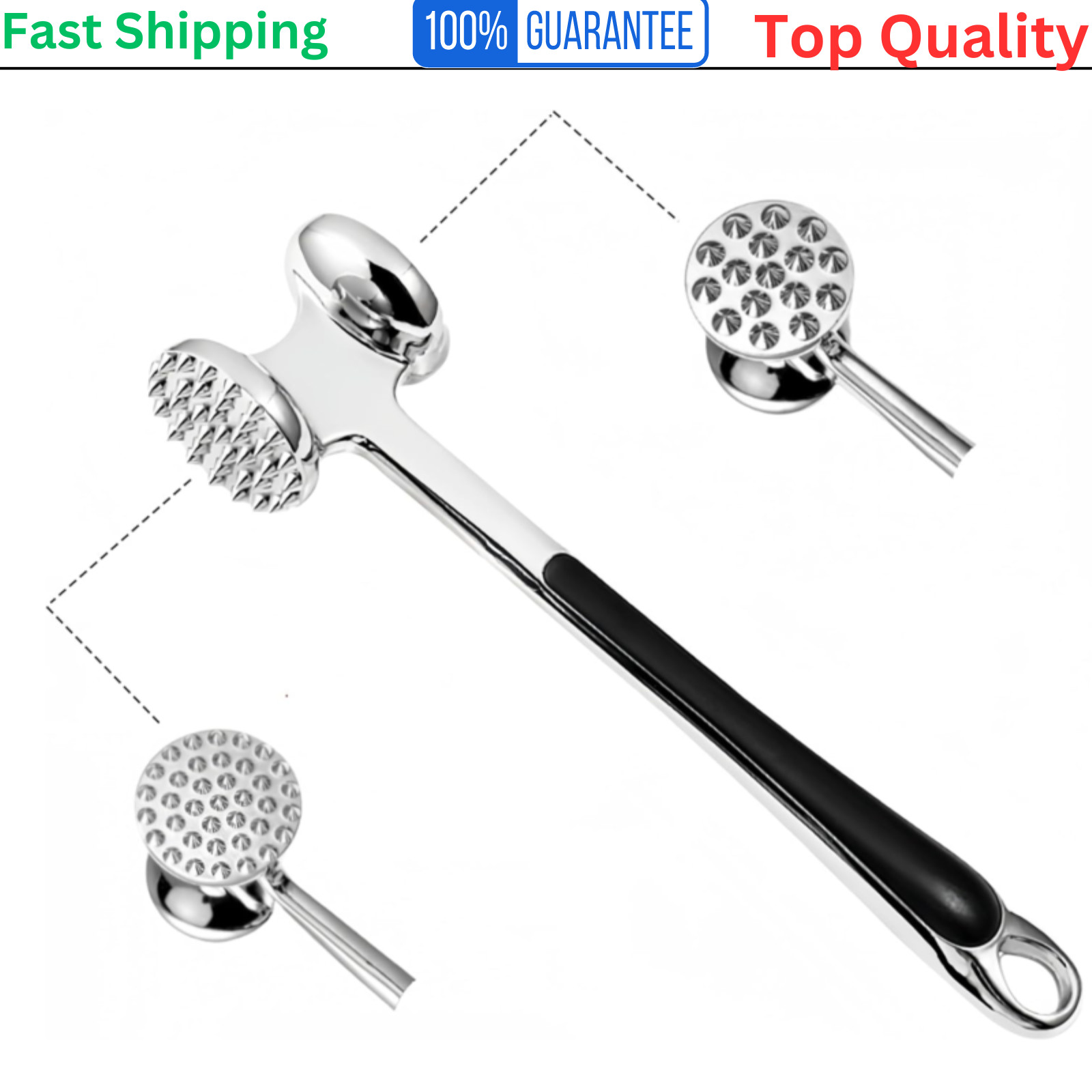 Premium Stainless Steel Meat Tenderizer Mallet, Non-Slip Handle, Double-Sided