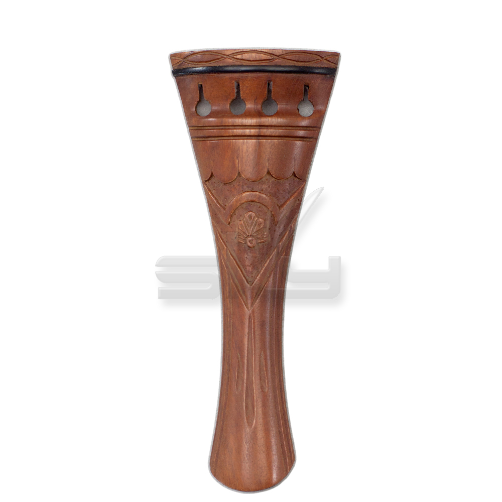 Hand-Carved Jujube Wood Violin Tailpiece full Size wih 4 Black/Gold Fine Tuners